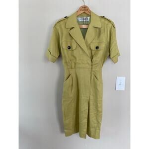 Vintage Blass Dress by Bill Blass Green Structured Linen Sheath Dress sz 8